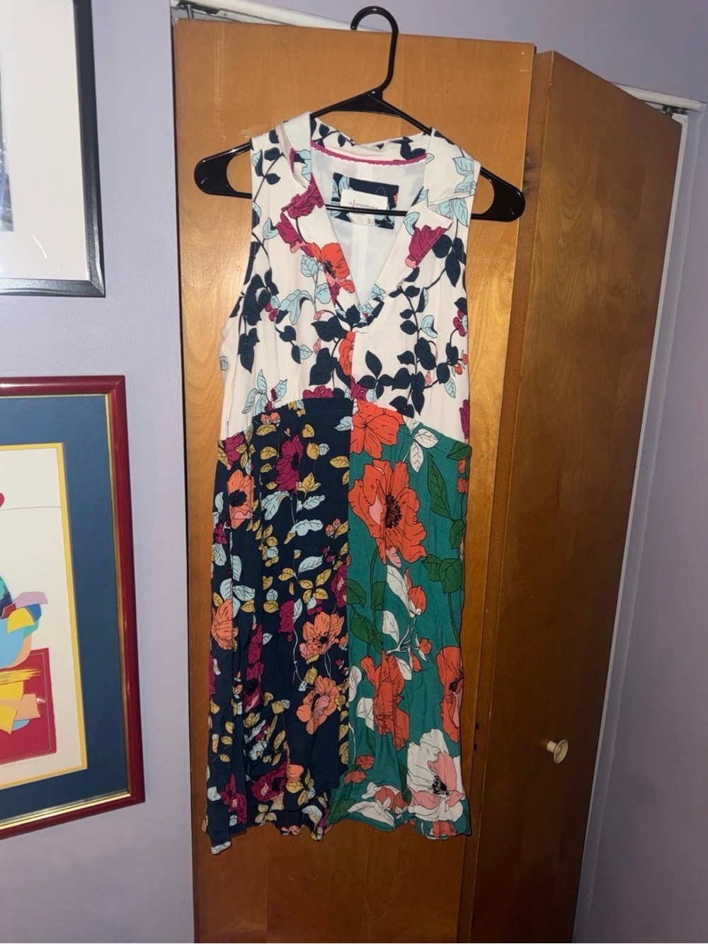 Anthropologie Sleeveless Floral Patchwork Maxi Dress - White, Navy, Green, Coral